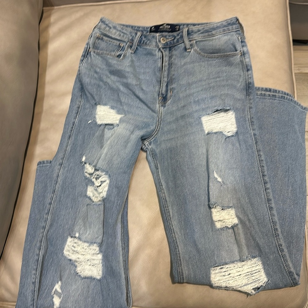 Hollister light wash flare / wide leg jeans with rips